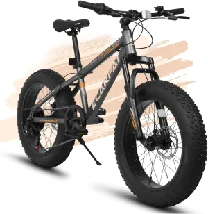 20x4 inch Fat Tires Kids Mountain Bike for Boys Girls 8-15 Years Old, 7-Speed Mountain Bicycles with Front Suspension, Boys Girls Commuter Bikes to School, Multi Colors, Birthday Gift Choice