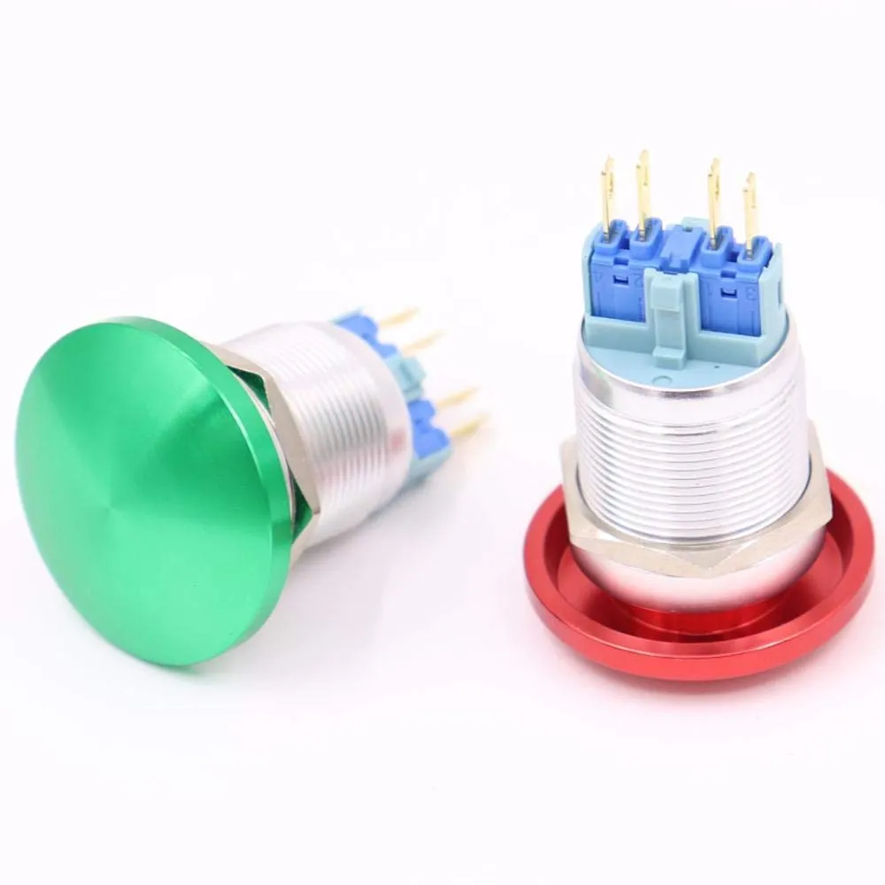 22mm Metal Aluminum Switch Push Button Mushroom Emergency Stop Push Button Waterproof Switch Momentary 1No 1Nc 22Mg/L.F.C - (Color: Green; Size: Momentary)