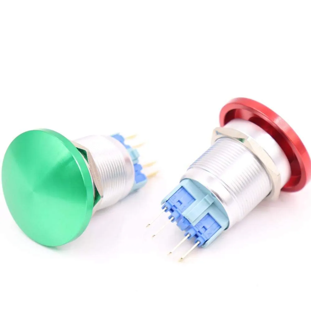 22mm Metal Aluminum Switch Push Button Mushroom Emergency Stop Push Button Waterproof Switch Momentary 1No 1Nc 22Mg/L.F.C - (Color: Green; Size: Momentary)