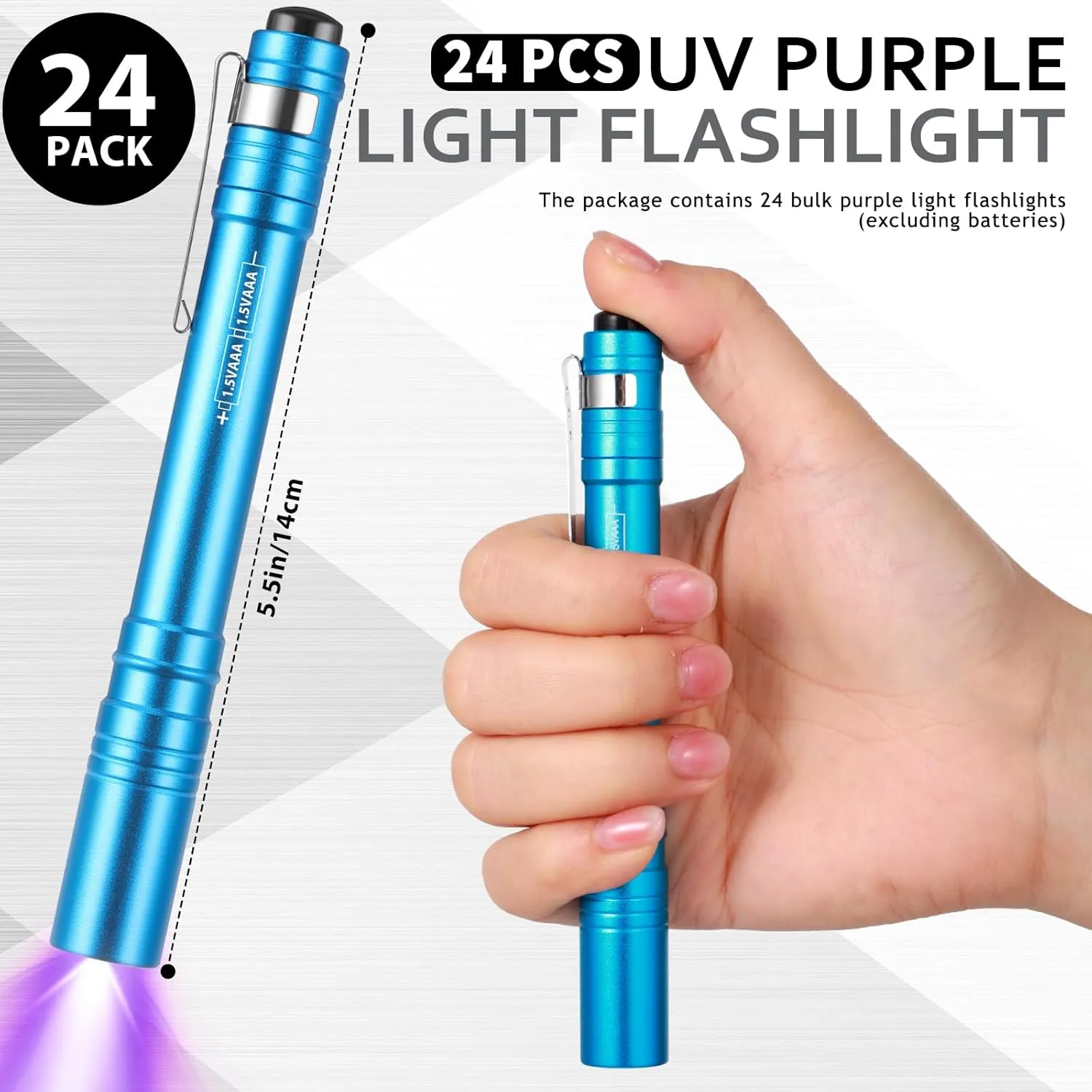24 Pack UV Blacklight Flashlights Bulk, 395nm UV Pen Light with Clip, LED Handheld Blacklight Detector for Leak Pet Urine Hotel Inspection Dry Stain Neon Party Favors(Multicolor)