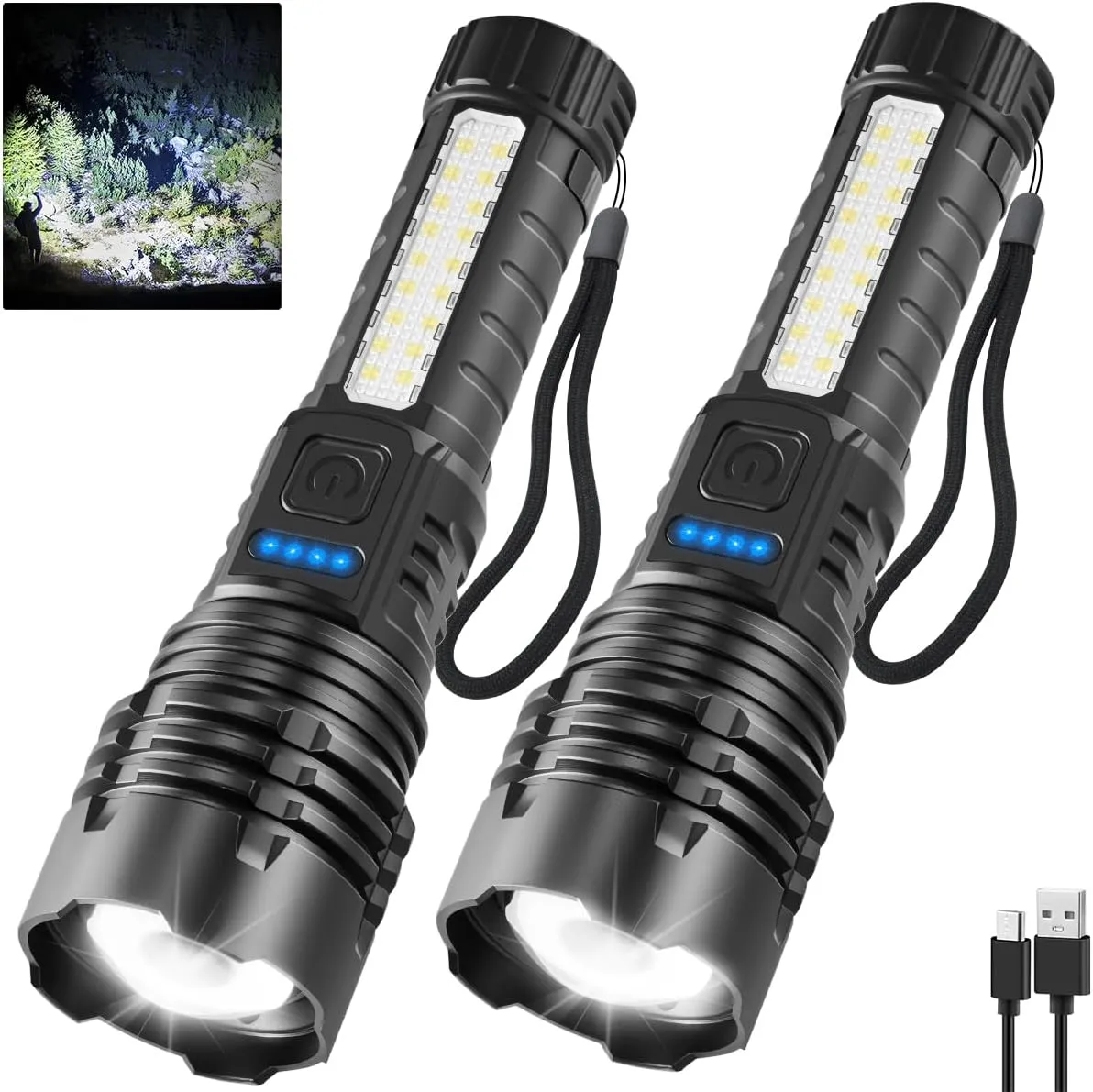 2Pack Rechargeable Flashlights, 7Mode Flashlights High Lumens, Super Bright LED Flashlight, Adjustable Tactical Flash Light, High Powered Flash Light, Handheld Flashlight for Home Emergency Camping