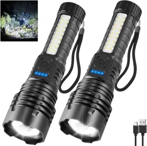 2Pack Rechargeable Flashlights, 7Mode Flashlights High Lumens, Super Bright LED Flashlight, Adjustable Tactical Flash Light, High Powered Flash Light, Handheld Flashlight for Home Emergency Camping