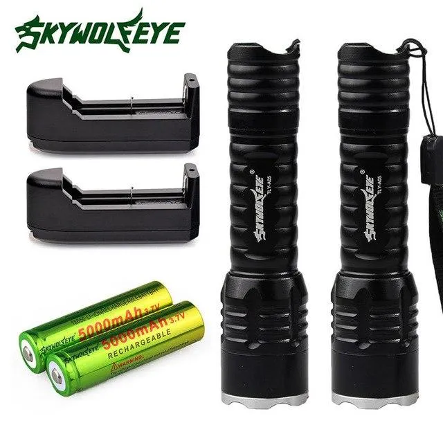 2Pcs Flashlight Torch Portable 6000LM T6 LED Rechargeable Flashlight  2x18650 Battery  2xCharger Bicycle Light Wholesale 40OT18