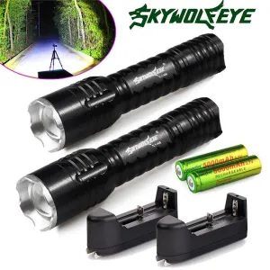 2Pcs Flashlight Torch Portable 6000LM T6 LED Rechargeable Flashlight  2x18650 Battery  2xCharger Bicycle Light Wholesale 40OT18