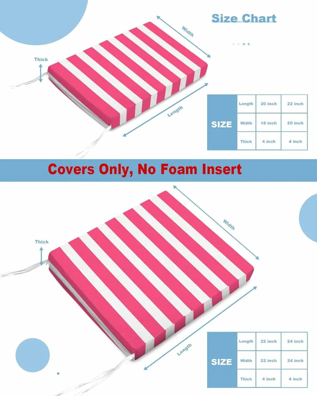 2PCS Patio Outdoor Cushion Covers Modern White Pink Lines Sofa Couch Seat Chair Slipcovers for Garden, Abstract Classic Stripes Waterproof Cushion Cover Replacement Furniture Protector