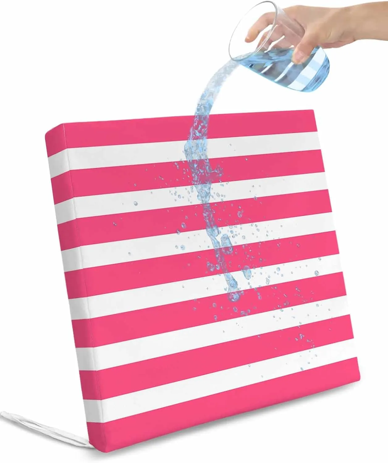 2PCS Patio Outdoor Cushion Covers Modern White Pink Lines Sofa Couch Seat Chair Slipcovers for Garden, Abstract Classic Stripes Waterproof Cushion Cover Replacement Furniture Protector
