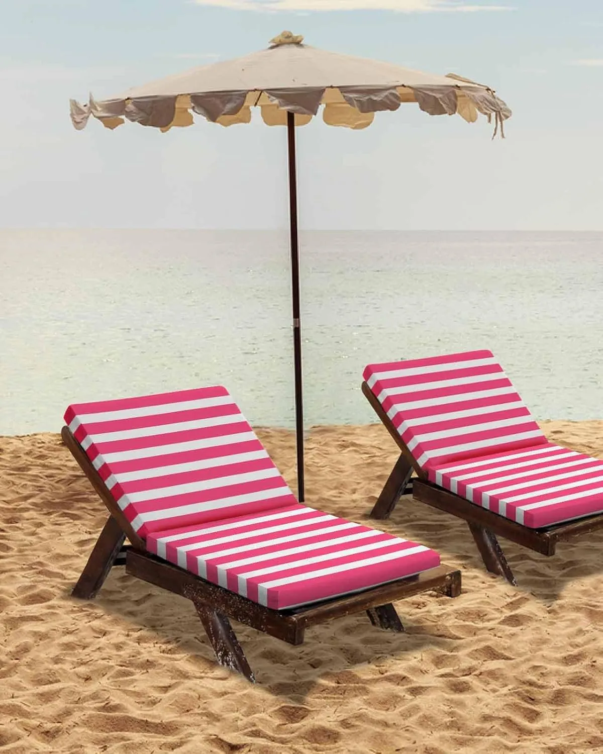 2PCS Patio Outdoor Cushion Covers Modern White Pink Lines Sofa Couch Seat Chair Slipcovers for Garden, Abstract Classic Stripes Waterproof Cushion Cover Replacement Furniture Protector