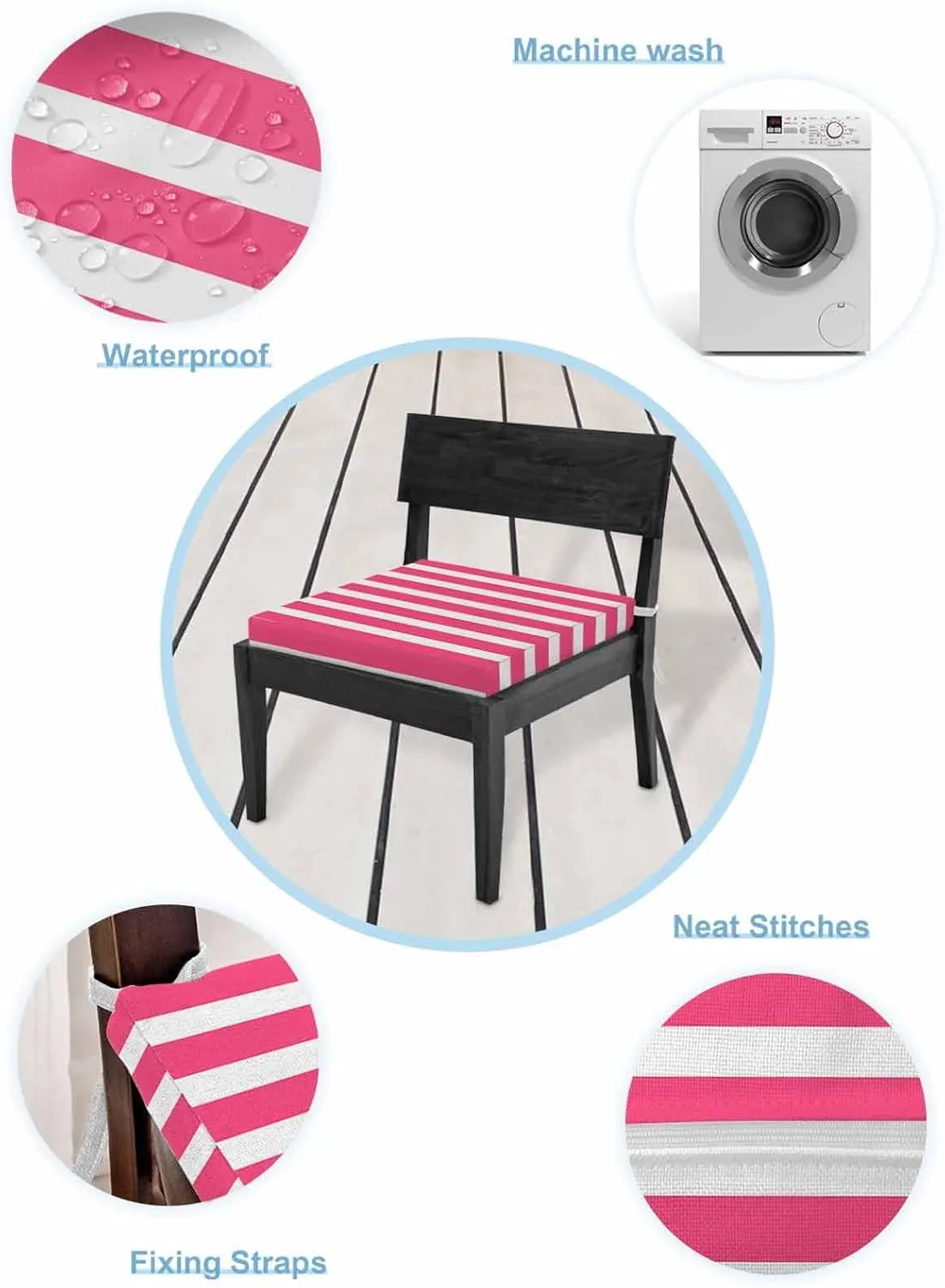 2PCS Patio Outdoor Cushion Covers Modern White Pink Lines Sofa Couch Seat Chair Slipcovers for Garden, Abstract Classic Stripes Waterproof Cushion Cover Replacement Furniture Protector