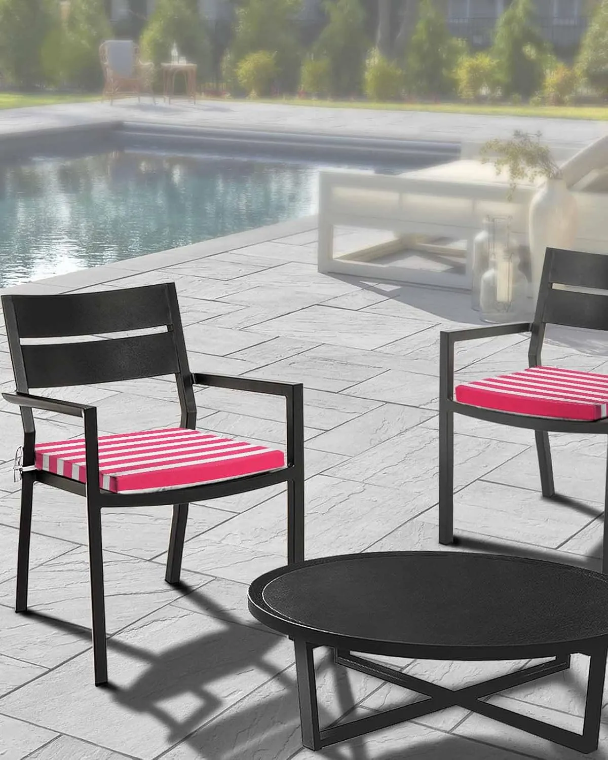 2PCS Patio Outdoor Cushion Covers Modern White Pink Lines Sofa Couch Seat Chair Slipcovers for Garden, Abstract Classic Stripes Waterproof Cushion Cover Replacement Furniture Protector