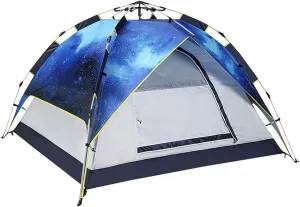 3-4 Person Camping Tent Automatic Family Tent with Removable Rainfly Lightweight Tent with Stakes for Camping Traveling Backpacking Hiking Outdoors (Blue)
