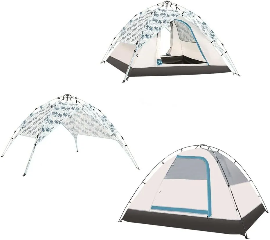 3-4 Person Camping Tent Automatic Family Tent with Removable Rainfly Lightweight Tent with Stakes for Camping Traveling Backpacking Hiking Outdoors (Blue)