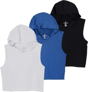 3 Pack: Women's Dry-Fit Sleeveless Cropped Tank Top Hoodie - Athletic Crop Sweatshirt