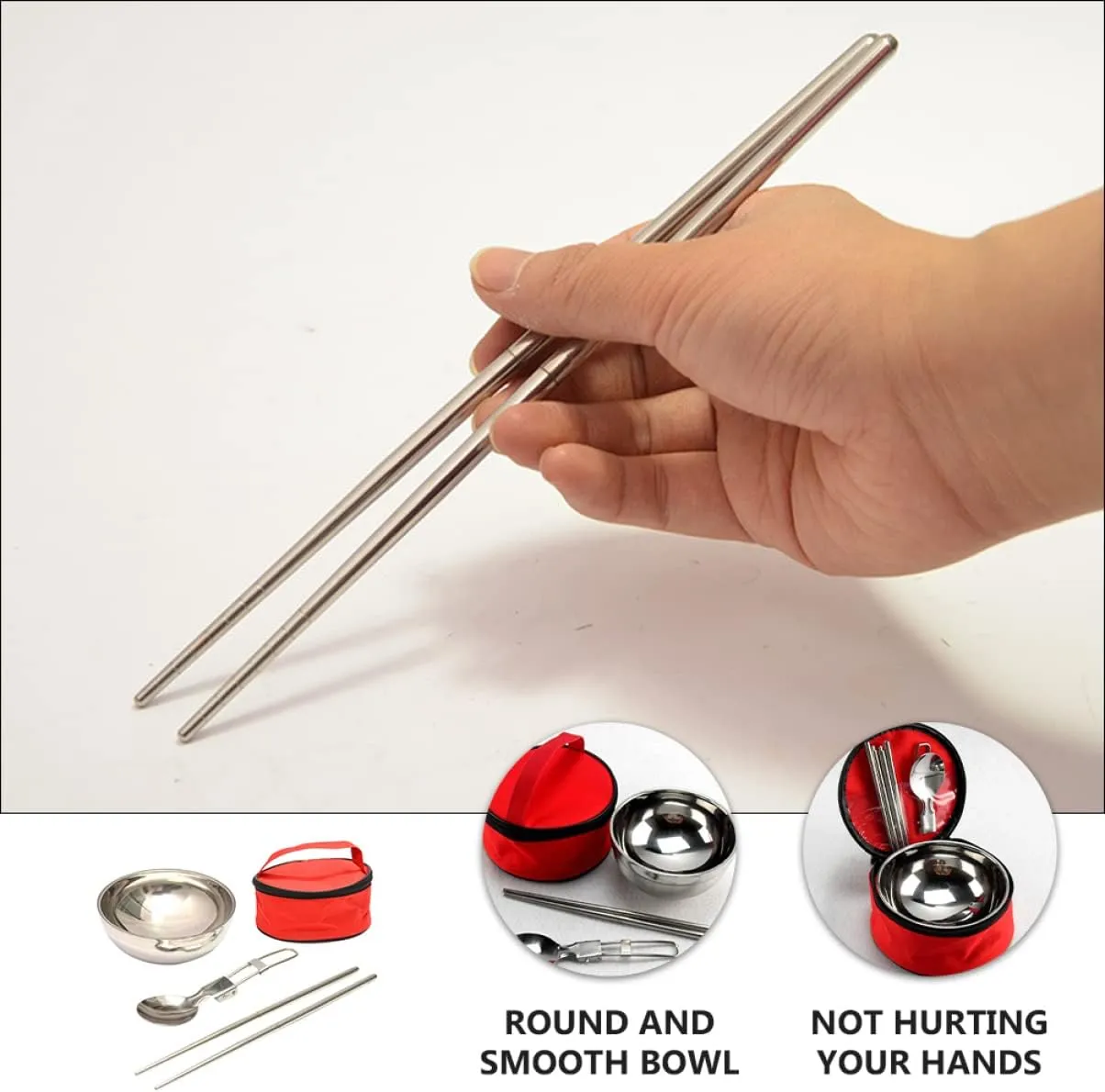 3 Sets Camping Utensils Set Stainless Steel Travel Tableware Bowl Spoon Chopsticks Compact Camping Cooking Utensils Lunch Box