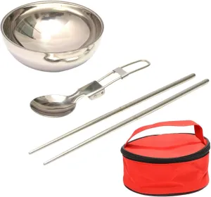 3 Sets Camping Utensils Set Stainless Steel Travel Tableware Bowl Spoon Chopsticks Compact Camping Cooking Utensils Lunch Box