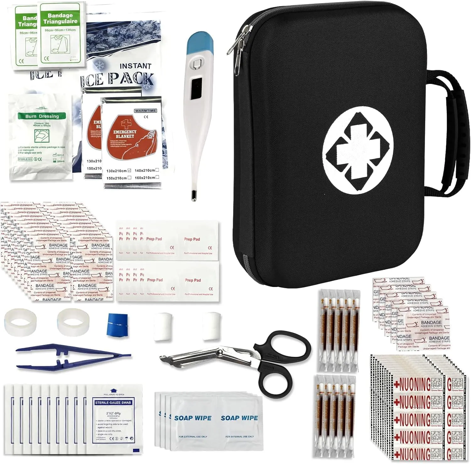 300PCS Home First Aid Kit for Hiking Car Travel Emergency Kit First Aid Bag Outdoor Backpacking Gear for Disaster Preparedness Black Monoki