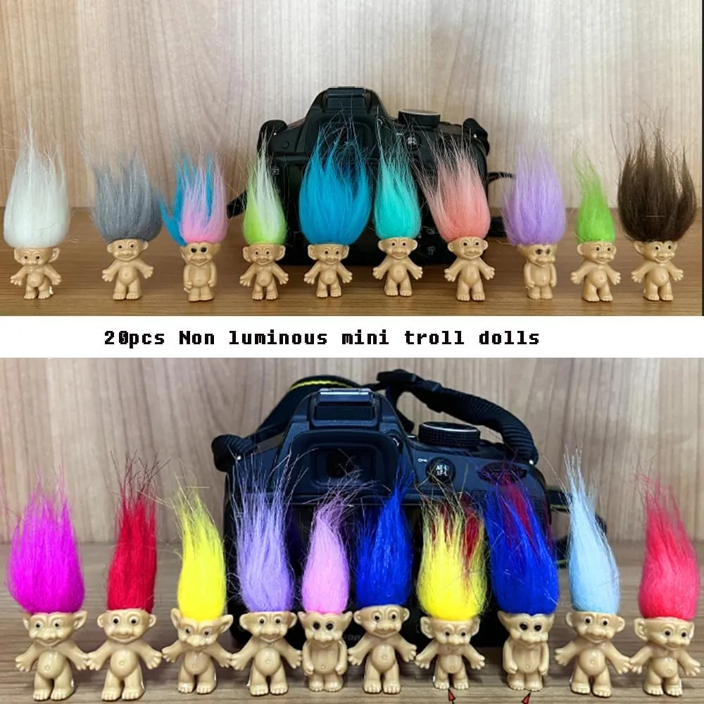 30pcs Luminous Mini Troll Dolls Glow in The Dark Vintage Action Figures Lucky Troll Dolls 1.2" Bodies, 2.3" Hair. Cake Toppers School Project, Arts and Crafts (30pcs)