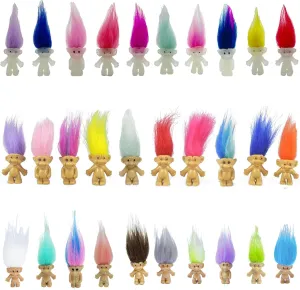 30pcs Luminous Mini Troll Dolls Glow in The Dark Vintage Action Figures Lucky Troll Dolls 1.2" Bodies, 2.3" Hair. Cake Toppers School Project, Arts and Crafts (30pcs)