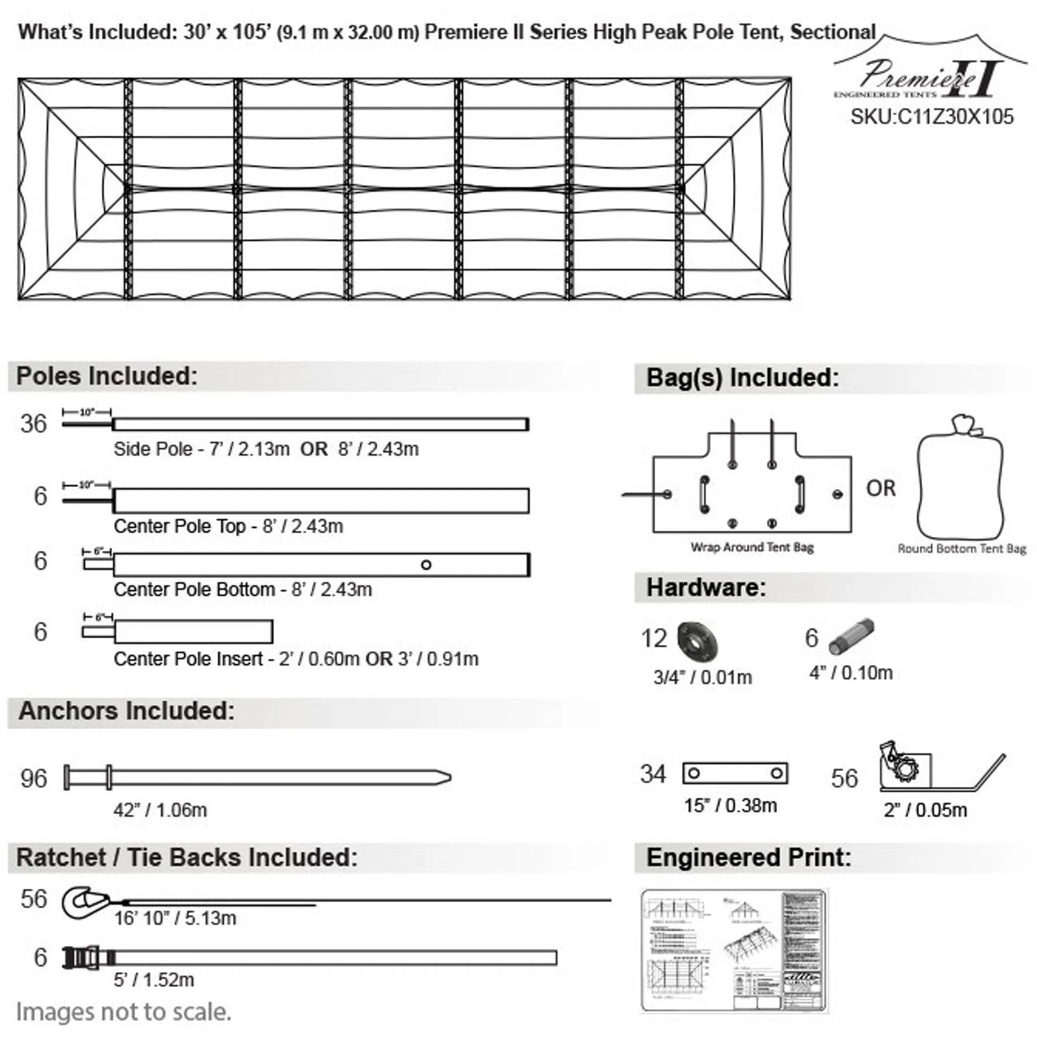 30x105 Engineered High Peak Pole Tent