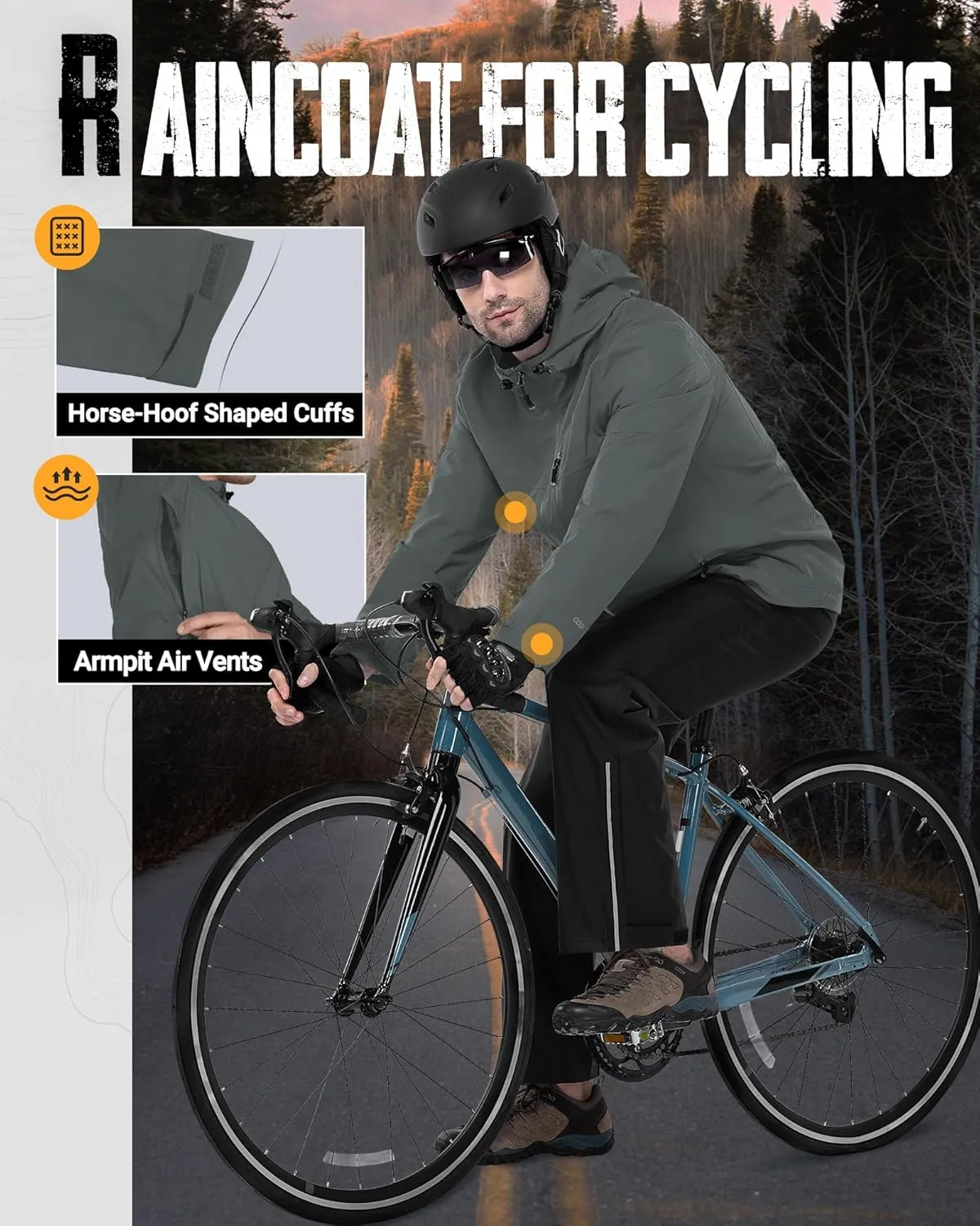 33,000ft Men's Packable Rain Jacket Lightweight Rain Shell Jacket with Hood Waterproof Raincoat for Cycling