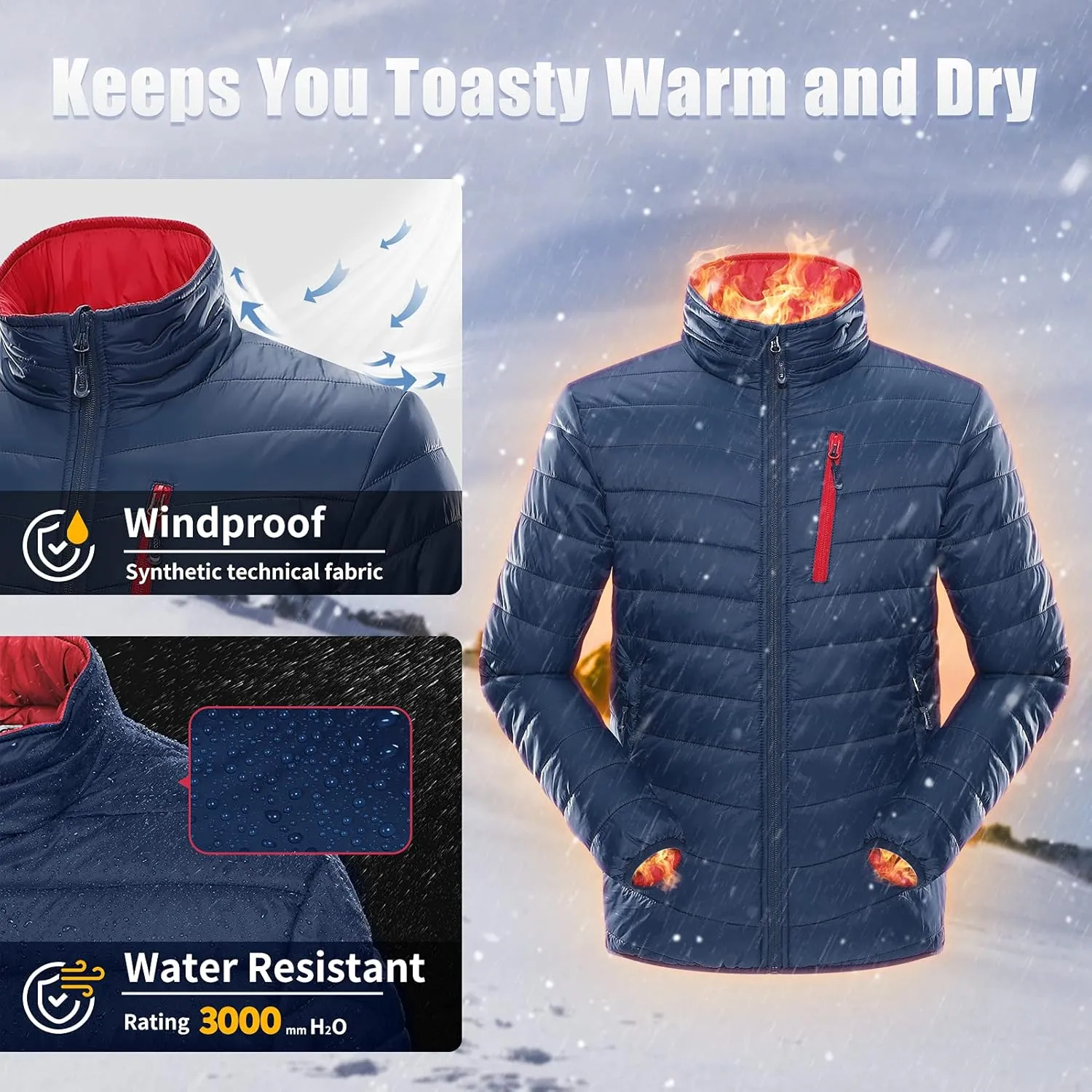 33,000ft Men's Puffer Jacket Lightweight Packable Winter Jacket