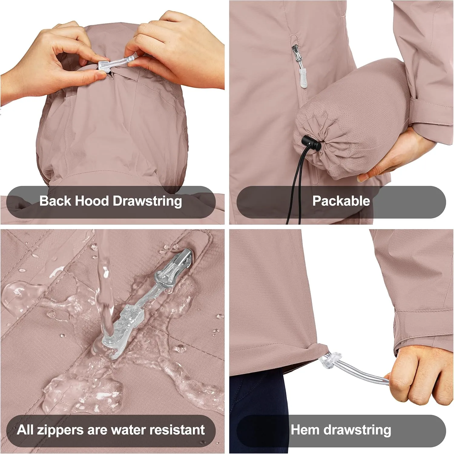 33,000ft Packable Rain Jacket Women Lightweight Waterproof Raincoat with Hood Cycling Bike Jacket Windbreaker