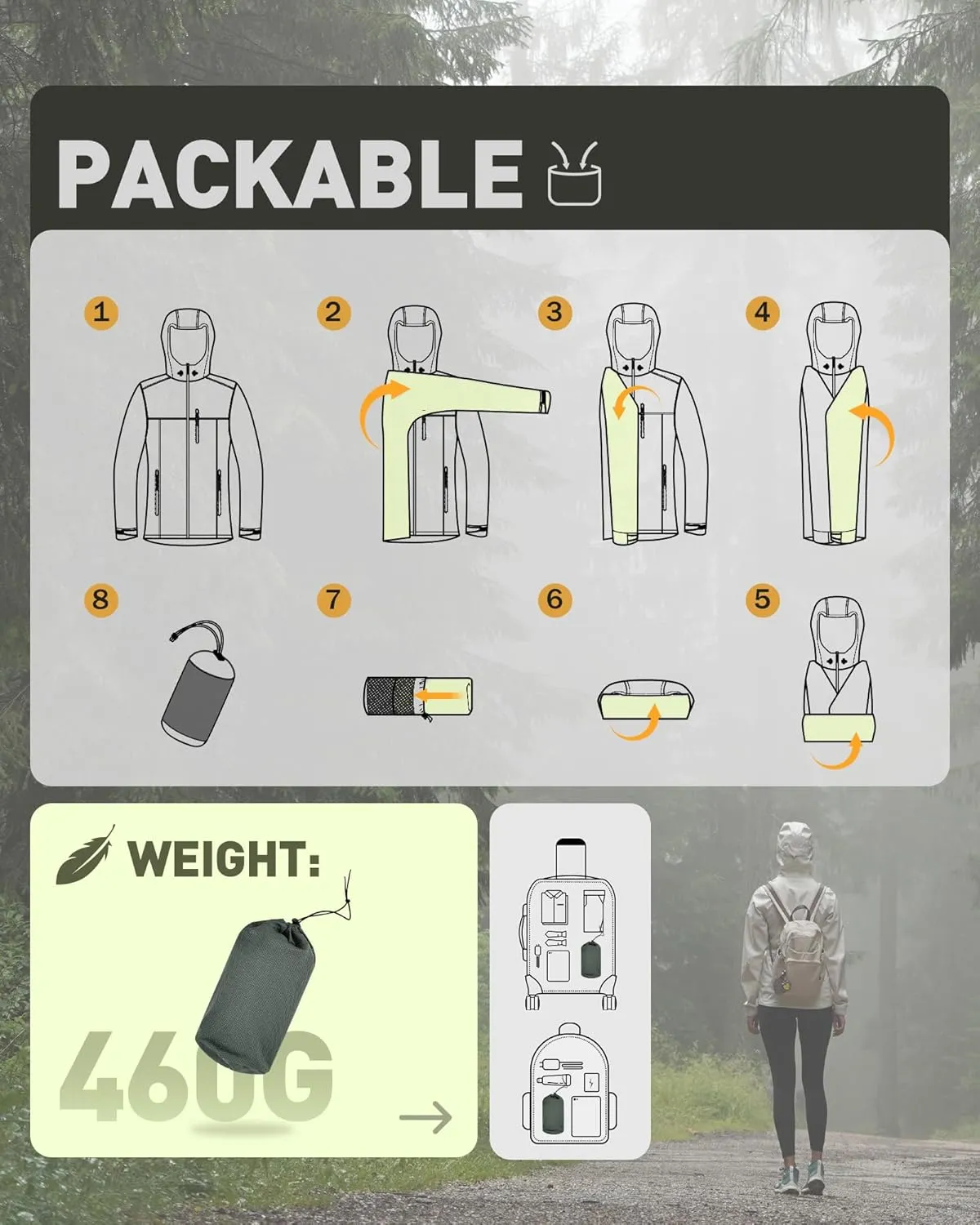 33,000ft Packable Rain Jacket Women Lightweight Waterproof Raincoat with Hood Cycling Bike Jacket Windbreaker
