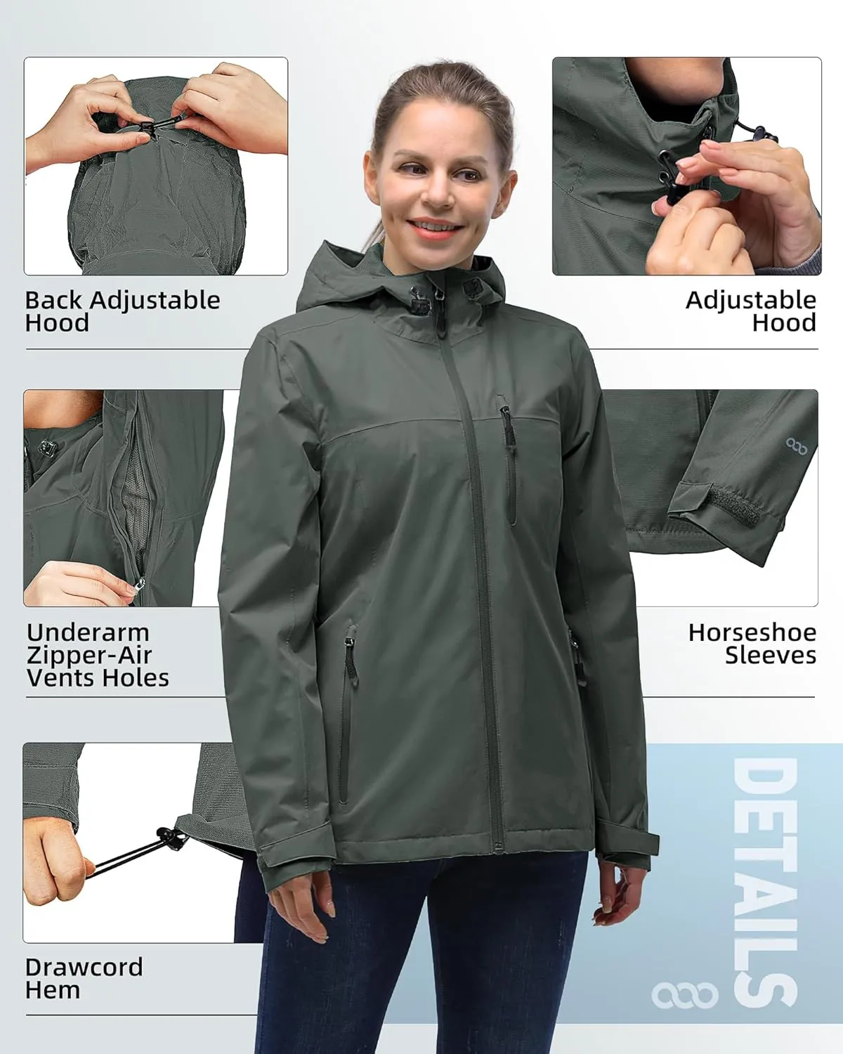 33,000ft Packable Rain Jacket Women Lightweight Waterproof Raincoat with Hood Cycling Bike Jacket Windbreaker