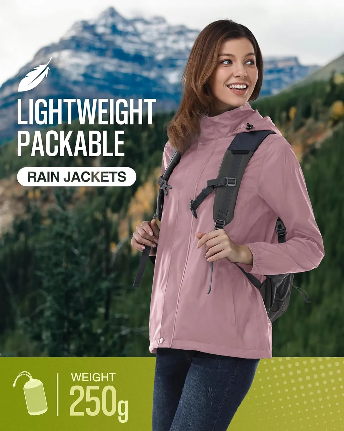 33,000ft Women's Rain Jacket Waterproof Lightweight Packable Raincoat with Hood for Golf Hiking Travel Windbreaker