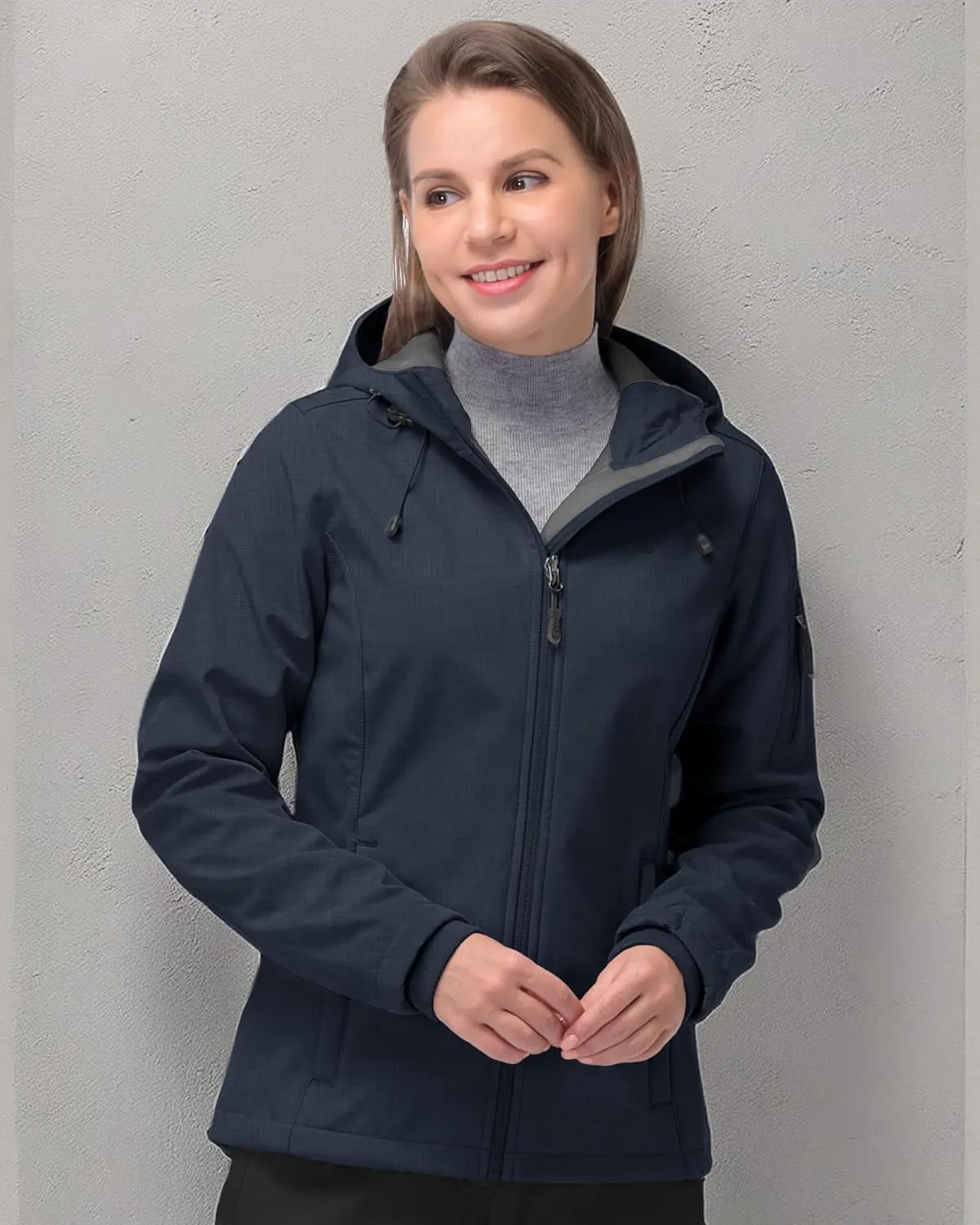 33,000ft Women's Softshell Jacket, Fleece Lined Warm Jacket Light Hooded Windproof Coat for Outdoor Hiking