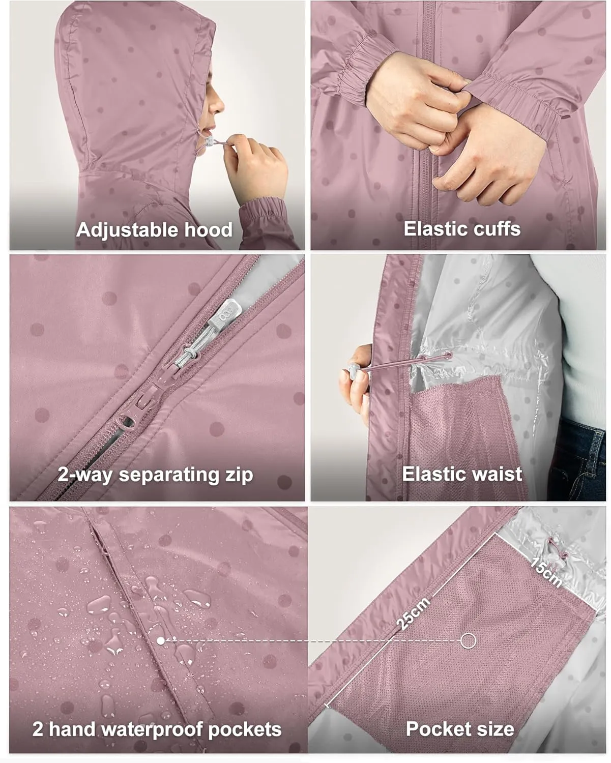 33,000ft Women's Waterproof Long Rain Coats Packable Rain Jacket with Hood Trench Coats Windbreaker