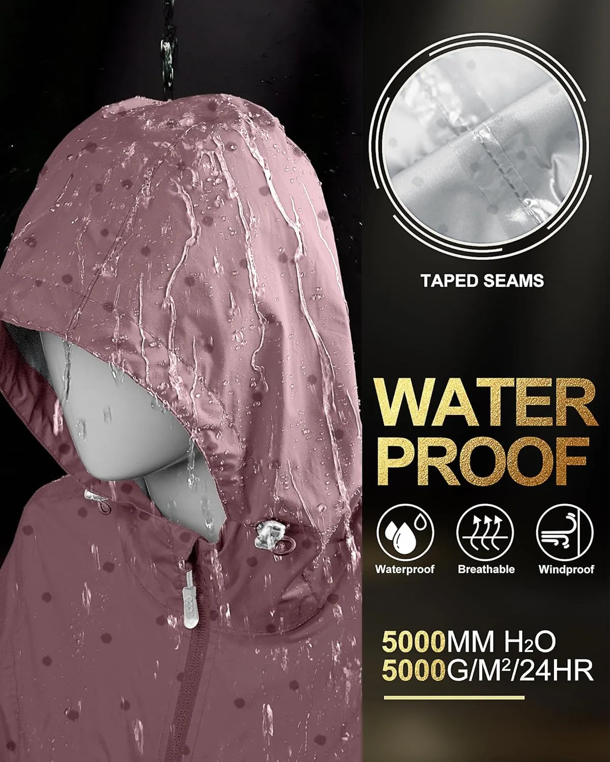 33,000ft Women's Waterproof Long Rain Coats Packable Rain Jacket with Hood Trench Coats Windbreaker