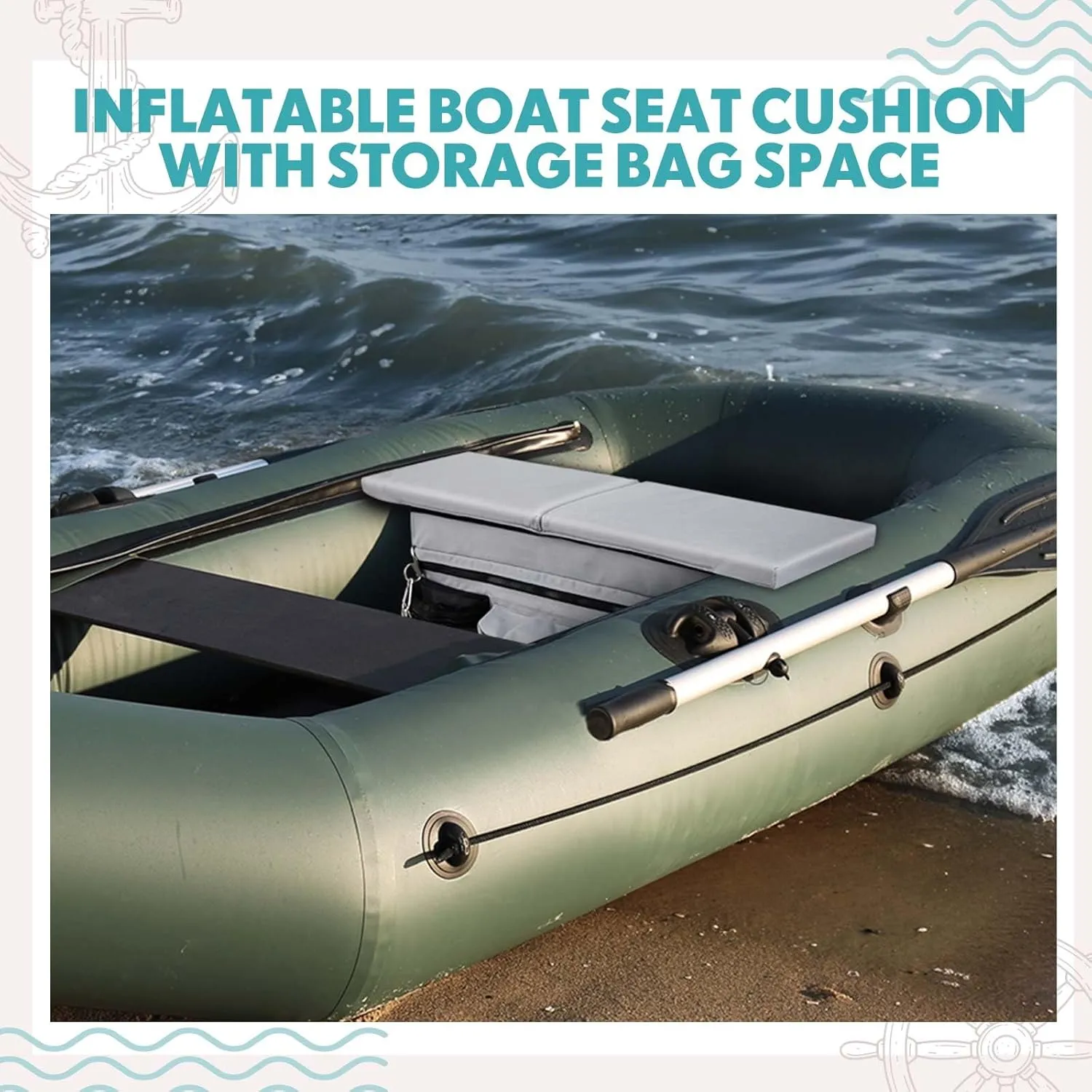 35 x 14 Inch Dinghy Boat Seat Cushion and Underseat Storage Bag with Pockets Grey Thick Sponge Seat Bench Cushion for Inflatable Boat Water Resistant Outdoor