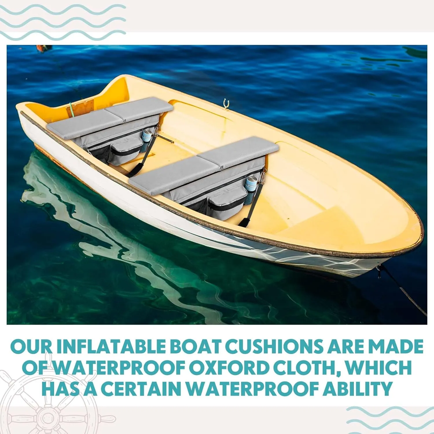 35 x 14 Inch Dinghy Boat Seat Cushion and Underseat Storage Bag with Pockets Grey Thick Sponge Seat Bench Cushion for Inflatable Boat Water Resistant Outdoor