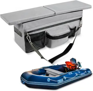 35 x 14 Inch Dinghy Boat Seat Cushion and Underseat Storage Bag with Pockets Grey Thick Sponge Seat Bench Cushion for Inflatable Boat Water Resistant Outdoor