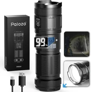 3500-Lumen 'Turbo Mode' & Dual Light Pro-Flashlight with Digital Display Ultra Bright Zoomable Tactical Rechargeable High Powered LED Handheld Flashlight High lumen for Camping, Hiking