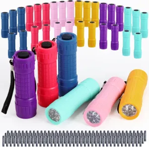36 Pcs Small Mini Flashlights 9 LED Flashlight Assorted Colors with Lanyard Small Handheld Flashlights Bulk 3AAA Battery Included Plastic Flash Light for Kids Camping Class Teaching Party