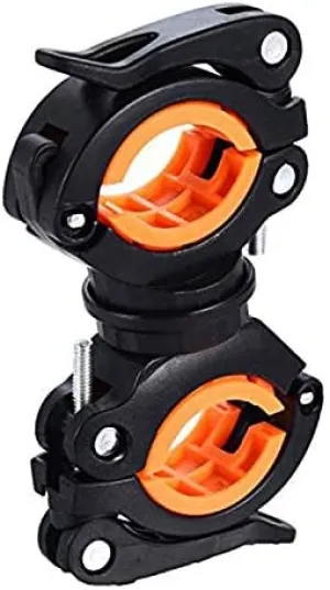 360 Degree Cycling Clip Clamp Rotation Bike Flashlight Torch Mount LED Head Front Light Holder Clip Bicycle Accessories (Color : Black with Orange)