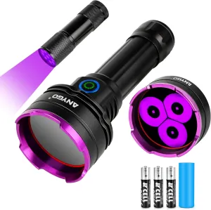 365 nM High-Power UV Flashlight with Black Filter, 30W Black Light Flashlight Rechargeable, Ultraviolet UV Led Torch for Outdoor, Home and Inspection, Detect Pet Urine Detection, Ore and Jade