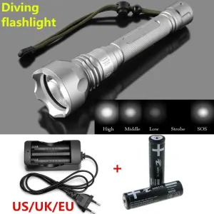 3800Lm Underwater lights XM-L T6 LED Diving flashlight Waterproof Diver Torch lamp light  2x 18650 battery AC charger
