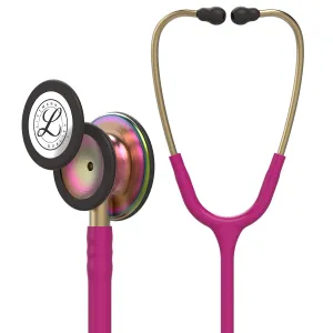 3M Littmann Classic III Monitoring Stethoscope, 5806, More Than 2X as Loud, Weighs Less, Stainless Steel Rainbow-Finish Chestpiece, 27' Raspberry Tube, Brass Stem and Headset