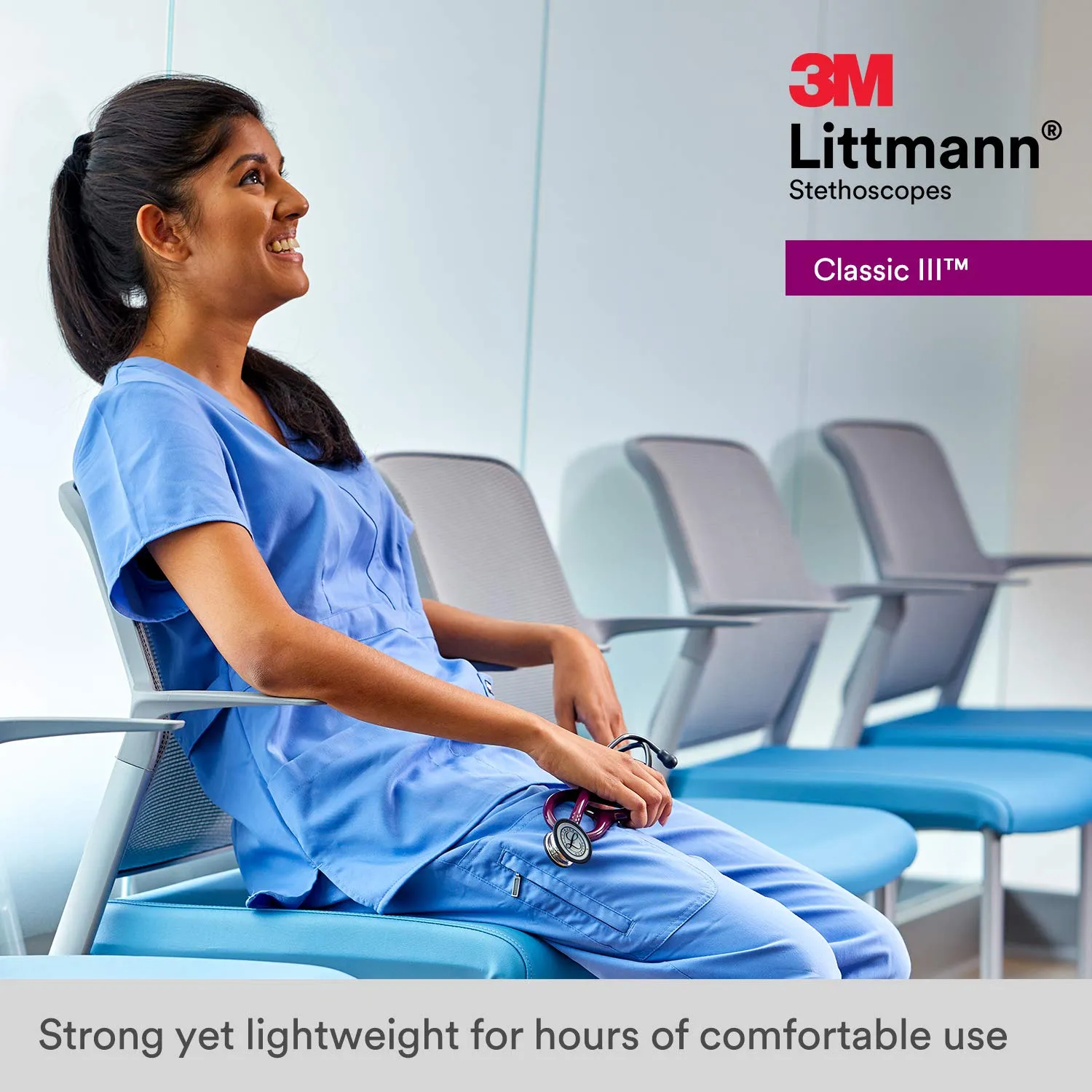 3M Littmann Classic III Monitoring Stethoscope, 5806, More Than 2X as Loud, Weighs Less, Stainless Steel Rainbow-Finish Chestpiece, 27' Raspberry Tube, Brass Stem and Headset
