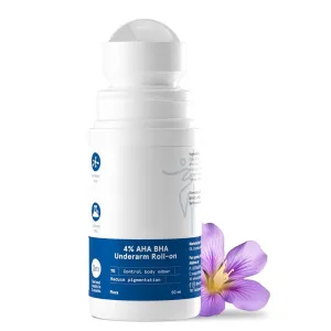 4% Aha Bha Underarm Roll On 50ml | 2% Lactic Acid, 1% Mandelic Acid, 1% Salicylic Acid | Controls Odour & Reduces Pigmentation | 0% Alcohol & 0% Aluminium | Flora Fragrance
