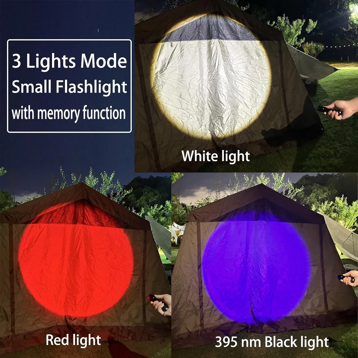 4 Pack LED Rechargeable Flashlight, LED Small Flashlight with Memory Function, Super Bright Zoomable Red Light 395 NM Black Lights Flashlights with USB C Charging for Camping Hiking Home