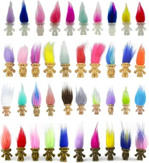 40pcs Luminous Mini Troll Dolls Glow in The Dark Vintage Action Figures Lucky Troll Dolls 1.2" Bodies, 2.3" Hair. Cake Toppers School Project, Arts and Crafts (40pcs)