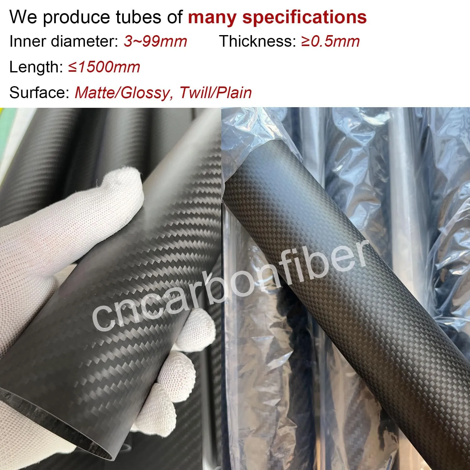 4pcs Carbon Fiber Tube 10mmx8mmx420mm.6/8/12/16/22/25/30mm Available, 3K roll Wrapped Twill Matte Finish