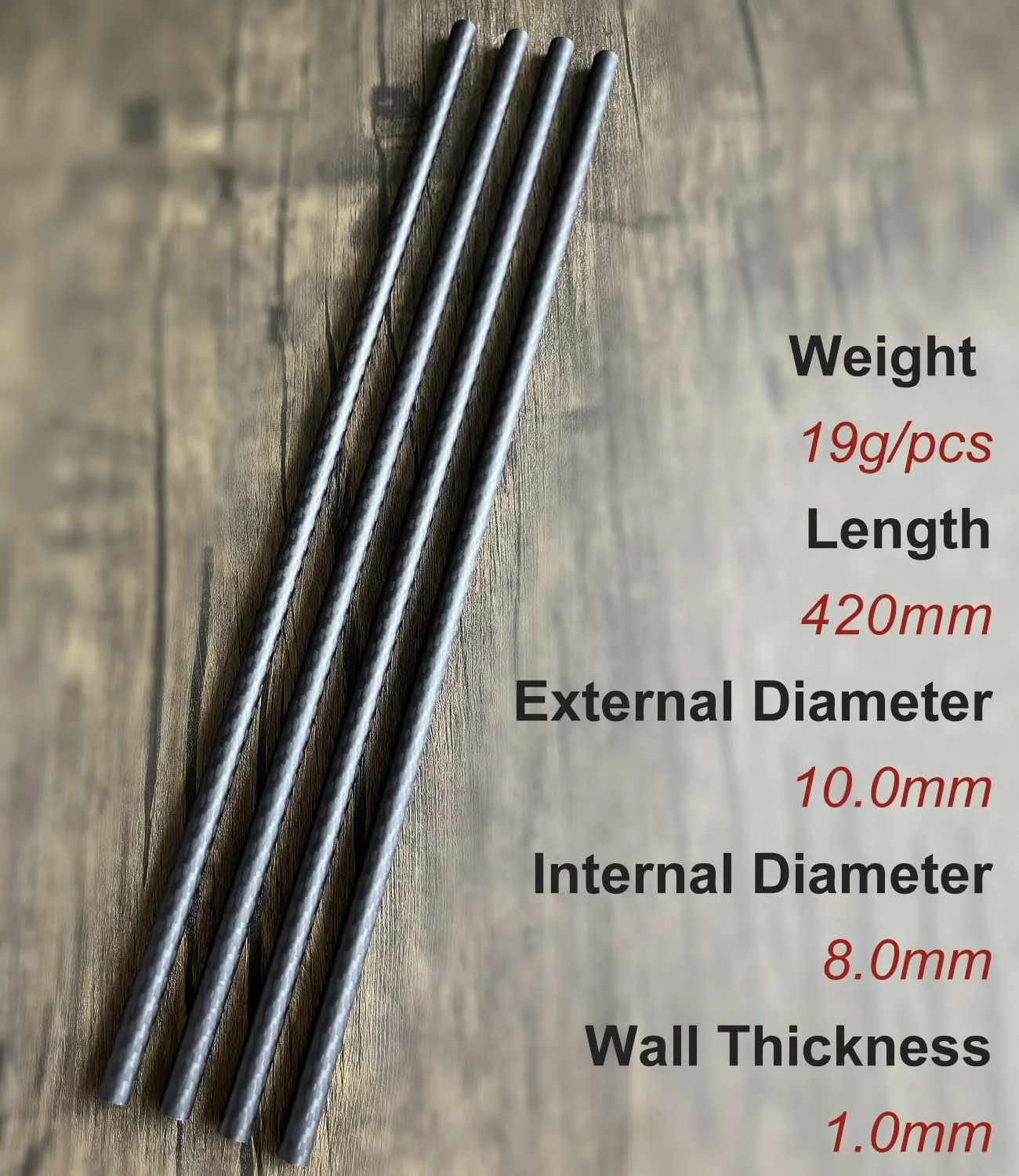 4pcs Carbon Fiber Tube 10mmx8mmx420mm.6/8/12/16/22/25/30mm Available, 3K roll Wrapped Twill Matte Finish