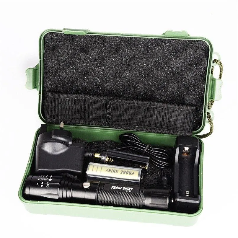5000LM T6 LED Zoomable Flashlight Torch Camping Headlight Flashlight 1x18650 Battery Charger Case LED Bicycle Light 40OT12