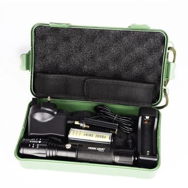 5000LM T6 LED Zoomable Flashlight Torch Camping Headlight Flashlight 1x18650 Battery Charger Case LED Bicycle Light 40OT12