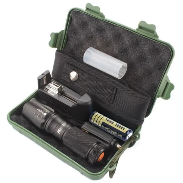 5000LM T6 LED Zoomable Flashlight Torch Waterproof Flashlight 1x18650 Battery Charger Case LED Bicycle Light Wholesale 40OT12