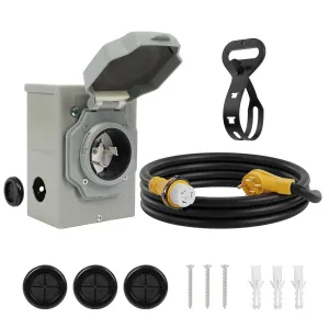 50AMP Generator Cord 15 FT and Power Inlet Box, 14-50P to SS2-50R Power Cord with Twist Lock Connector, NEMA SS2-50P Pre-Drilled Generator Power Inlet Box with LED Power Indicator, ETL Listed